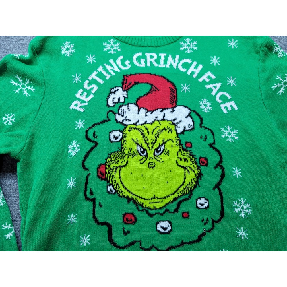 Dr Seuss The Grinch Resting Grinch Face Christmas Sweater Green 2XL RN117508